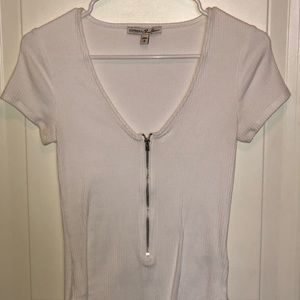 Express White Ribbed Zip Bodysuit